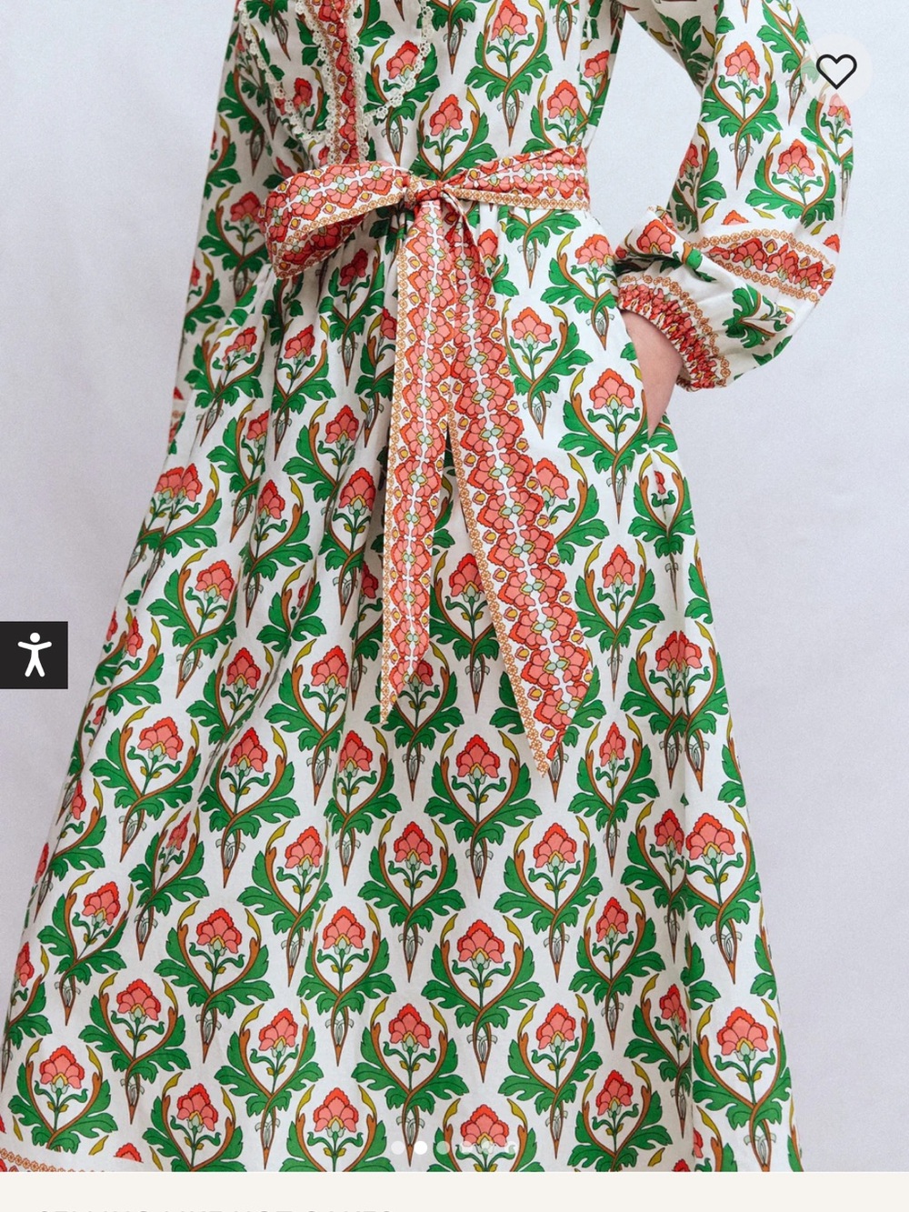 Boden Carry Cotton Midi Green & White Floral Tie-Waist Cottagecore Dress - Picture 3 of 14